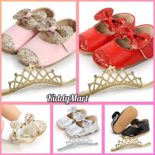 Princess Crown Shoes- Sequins Bowknot Walking Shoes Footwear Pre walker for Infant Girls