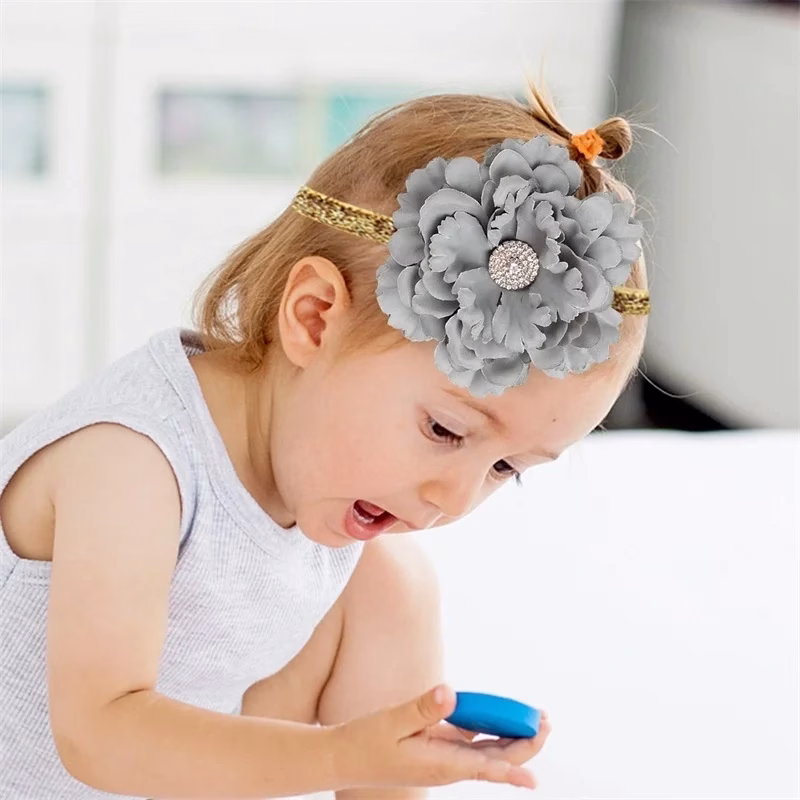 Q5 Dalia Stone Big Flower Baby Headband - ডালিয়া স্টোন ফ্লাওয়ার ব্যান্ড - Image 3